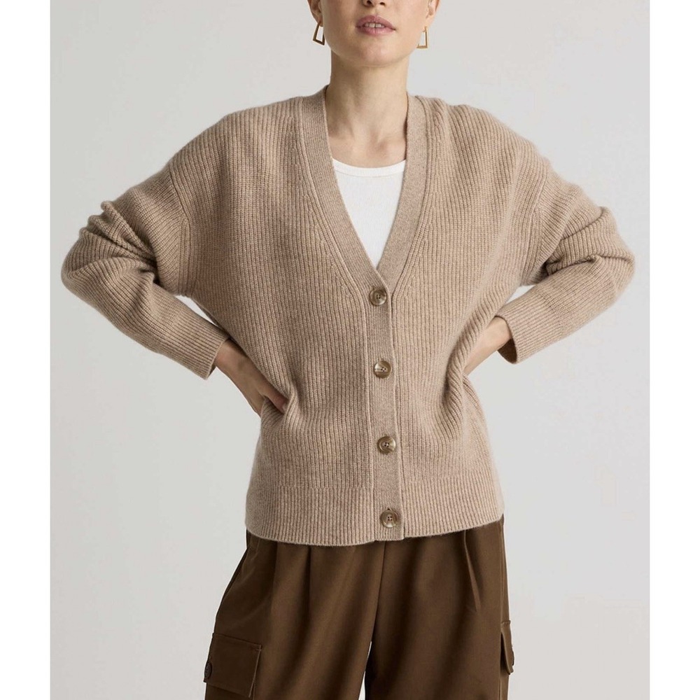 Quince Grey Merino Wool Collared Cable Knit Cardigan Sweater Coatigan Womens XL